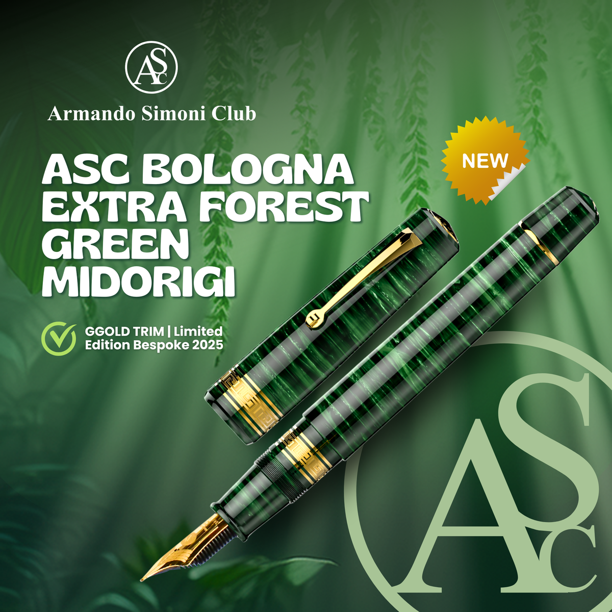 ASC Bologna Extra Bespoke 2025 Forest Green Midorigi Gold Trim Fountain Pen Collection LE